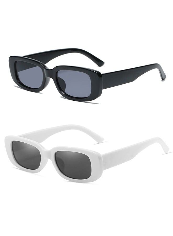 2 Pcs Retro Rectangle Sunglasses Women and Men Vintage Small Square Sun Glasses Protection Glasse Uv400 Protection Glasse Vintage Driving Glasses 90s Fashion Narrow Square Frame