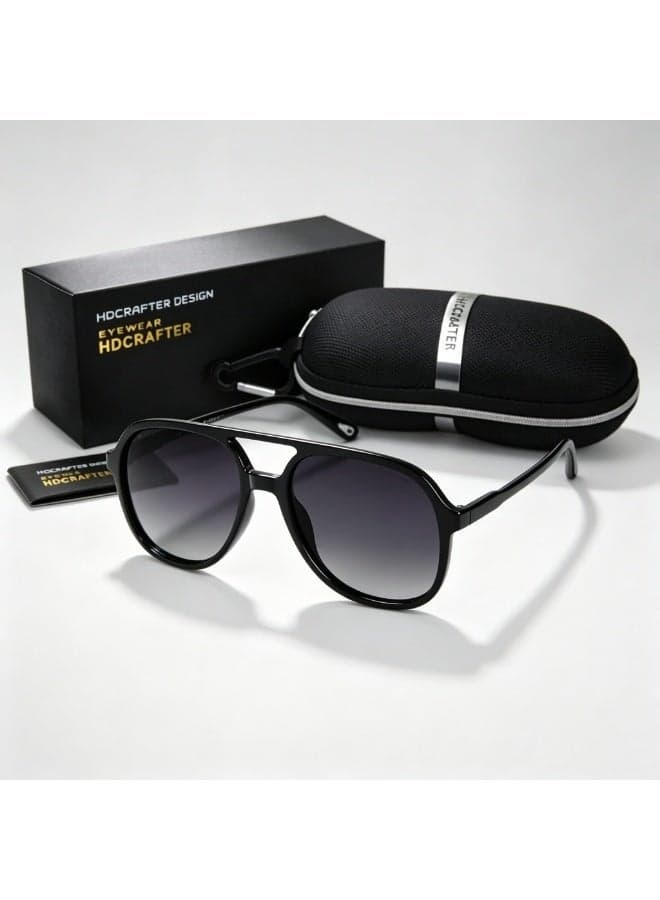 Retro Vintage Polarized Sunglasses Double Bridge Brow Bar Square Aviators