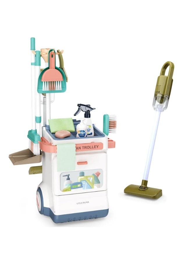 20 Pcs Kids Cleaning Set with Working Vacuum Pretend Play Cleaning Cart Broom Dustpan Spray Bottle Role Play Toy for Toddlers
