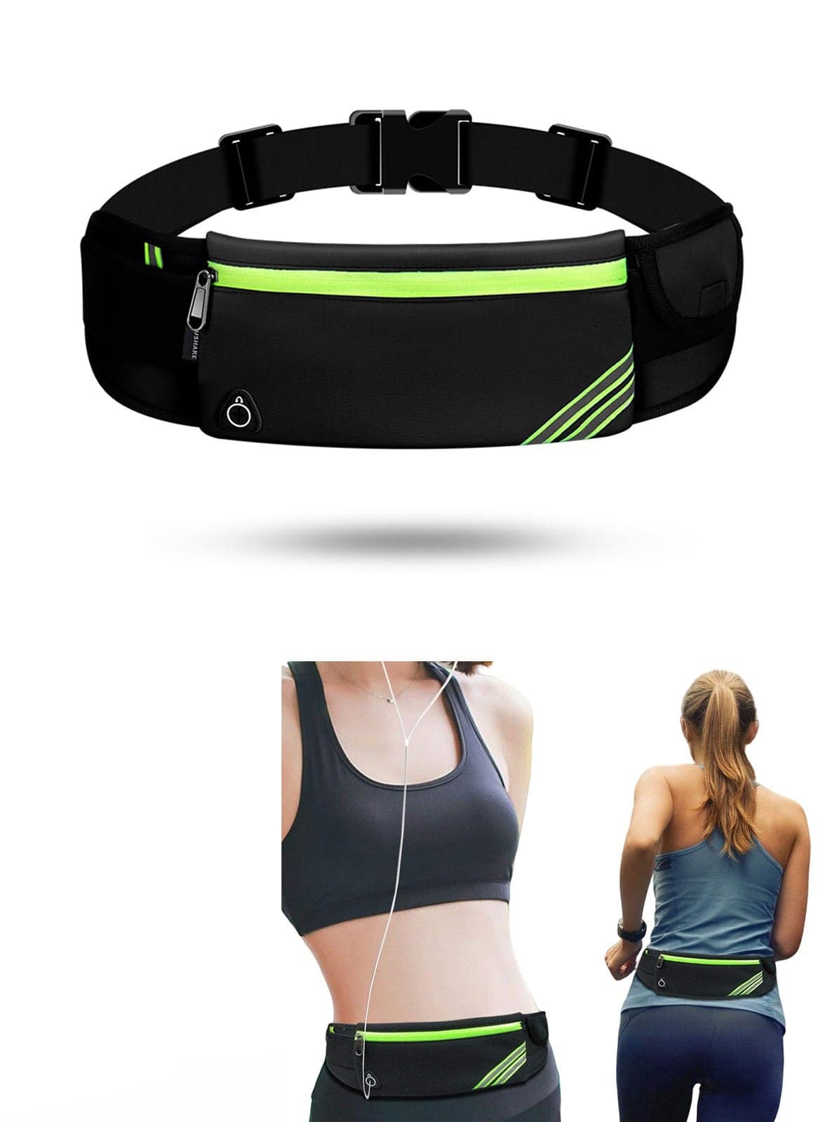 Lightweight running waist bag, hiking and cycling travel sports waist bag, reflective running waist bag, jogging pocket belt, running travel money mobile phone pendant (black)