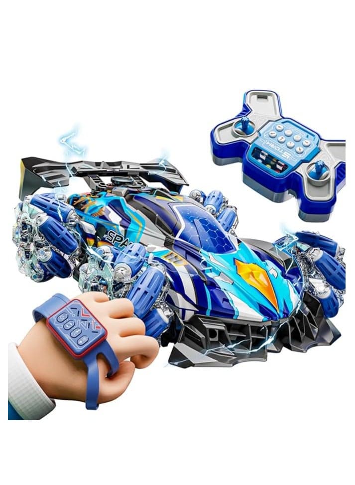 2.4ghz gesture control remote control stunt car watch drift smoke spray car toy 4wd remote control car with light music 360° Rotate Spray All Terrain Drift Gesture Rc Car Toy For Kids Boys & Girls Blue