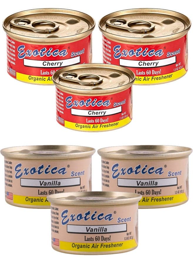 EXOTICA Organic Air Freshener Value Pack 6 pcs, Cherry Scent-3 and Vanilla Scent-3