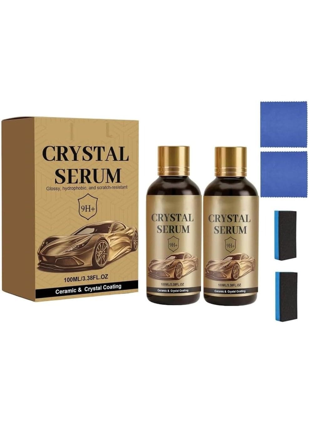 Ceramic Car Seal Kit - Crystal Serum, 100ml High Performance Ceramic Sealant for Cars, 9+ Hours Ceramic and Crystal Protection, Shiny, Water Resistant and Scratch Resistant (2Set)