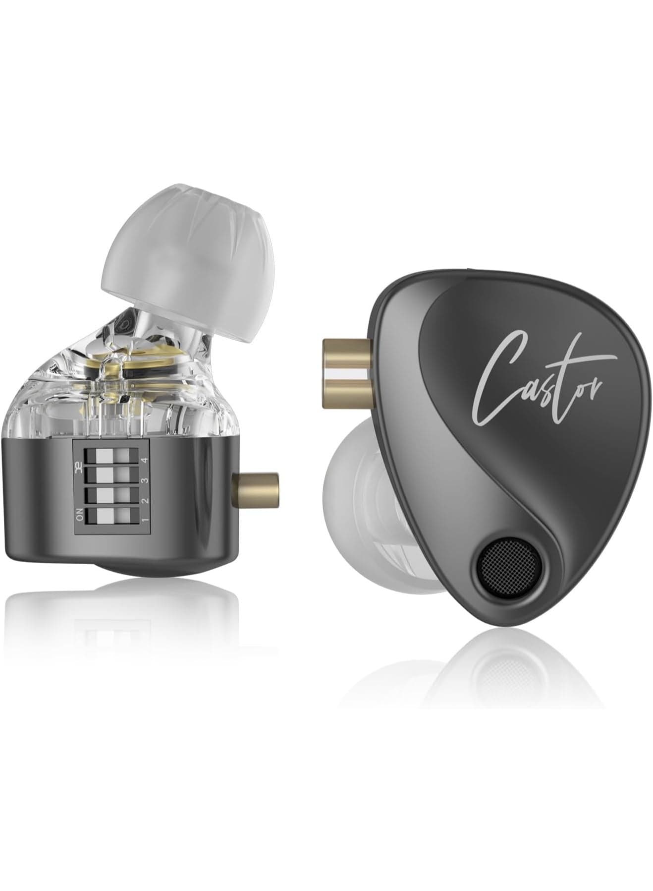 KZ Castor iem Harman Target Version With Imporved Bass Version IEM In-Ear Earphones – Dual Dynamic Drivers (10mm + 8mm), Tunable Sound with 4 Adjustment Switches (16 Profiles), Noise Isolating, 3.5mm, 0.75mm 2-Pin, Gray With Mic - Bass Version