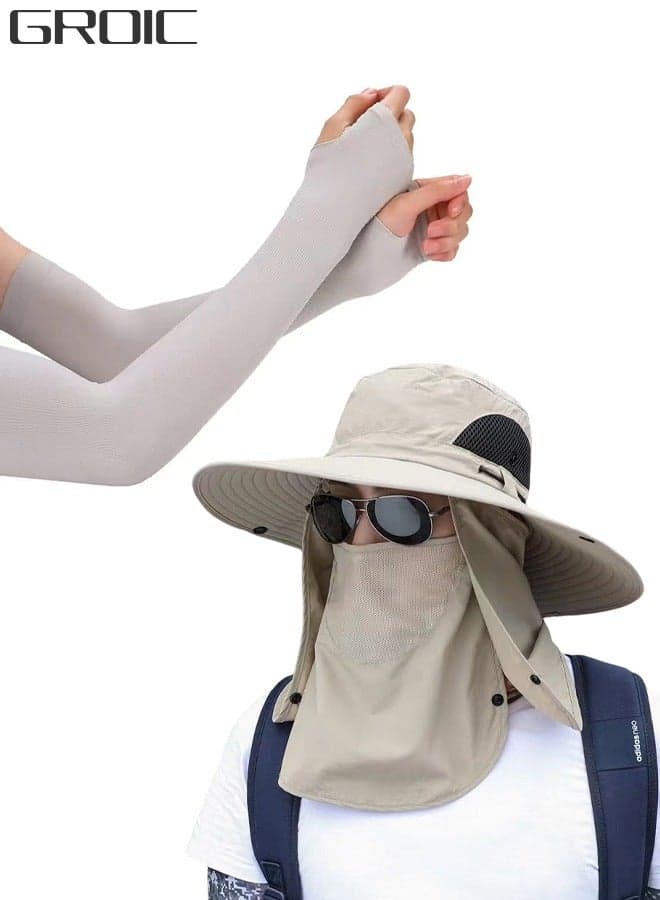 Sun Hat Sunscreen Sleeves, Waterproof Wide-brimmed Fisherman Hat UV Protection Hat, Fishing Protective Suit, Outdoor Sports Sunscreen Suit