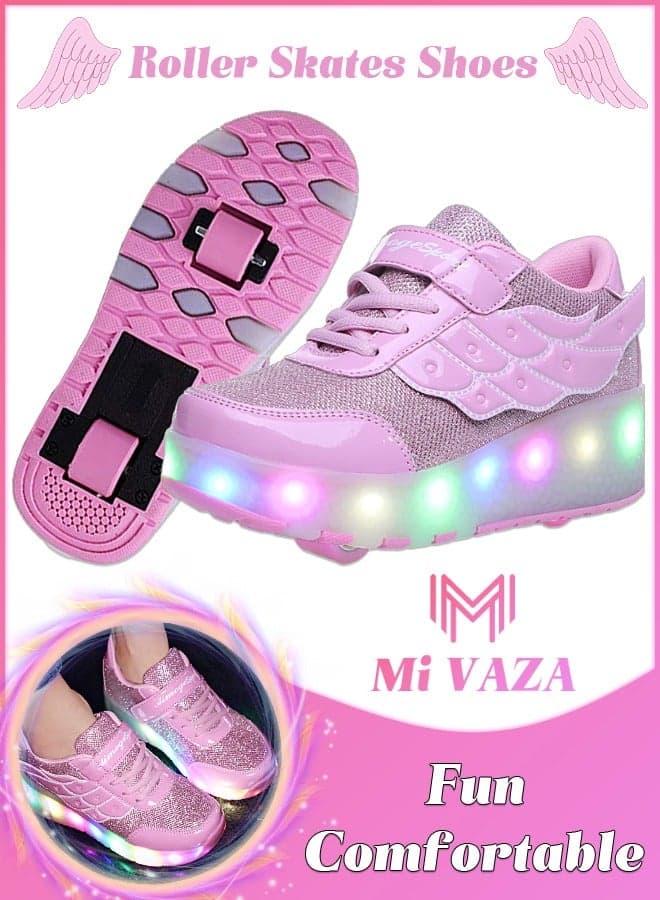 Kid Roller Skates Shoes - Sneakers with LED Light - Two Removable Wheels - Built-in Rechargeable Battery - Gifts for Children