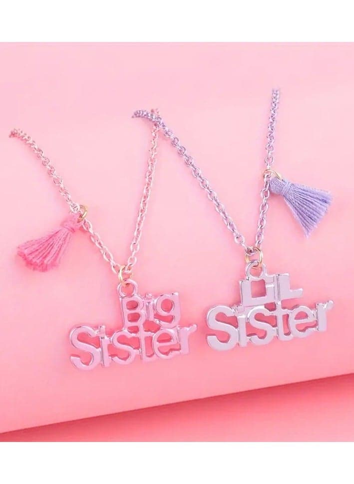 2pcs Set "Big Sister & Little Sister" Tassel Necklaces – Cute Friendship Jewelry Gift for Girls, Pink & Purple Zinc Alloy Pendants, BFF Accessory