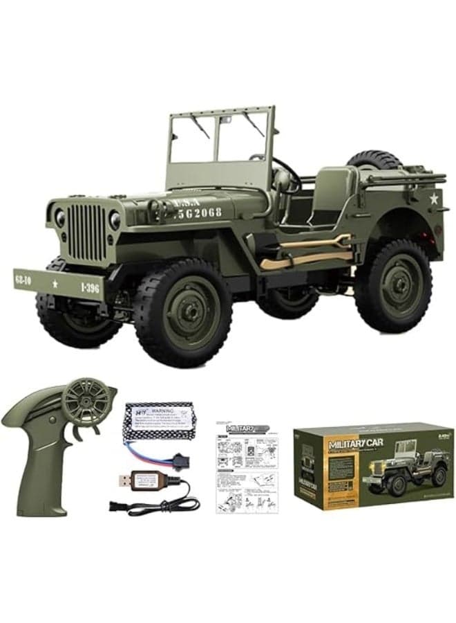 Remote Control Truck, RC Willys Military Jeep Car 1/10 Scale with Rechargeable Battery 2.4Ghz 4x4 Off-Road Remote-Control Crawler Vehicle for Boys Adult, Birthday Gift
