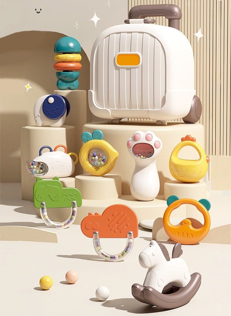 10pcs Baby Rattle Toy Infant Teething Toys Grab and Spin Rattles Sensory Toy Set Food Grade Silicone Material Baby Toys Gift for Babies 0-12-24 Months Boys Girls Early Educational Toy Set