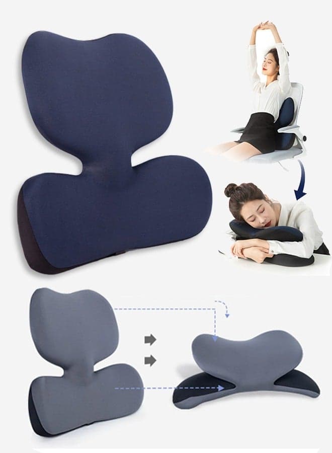 2-in-1 Lumbar Support Pillow, Portable Office Nap Pillow, Memory Foam Desk Chair Cushion for Sciatica Lower Back/Tailbone Pain Relief Desk Pad for Office, Chair, Car, Wheelchair