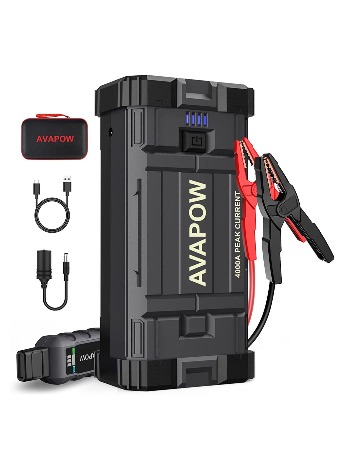 AVAPOW Car Jump Starter, 4000A Peak Battery Jump Starter (for All Gas or Up to 10L Diesel), Portable Battery Booster Power Pack, 12V Auto Jump Box with LED Light, USB Quick Charge 3.0