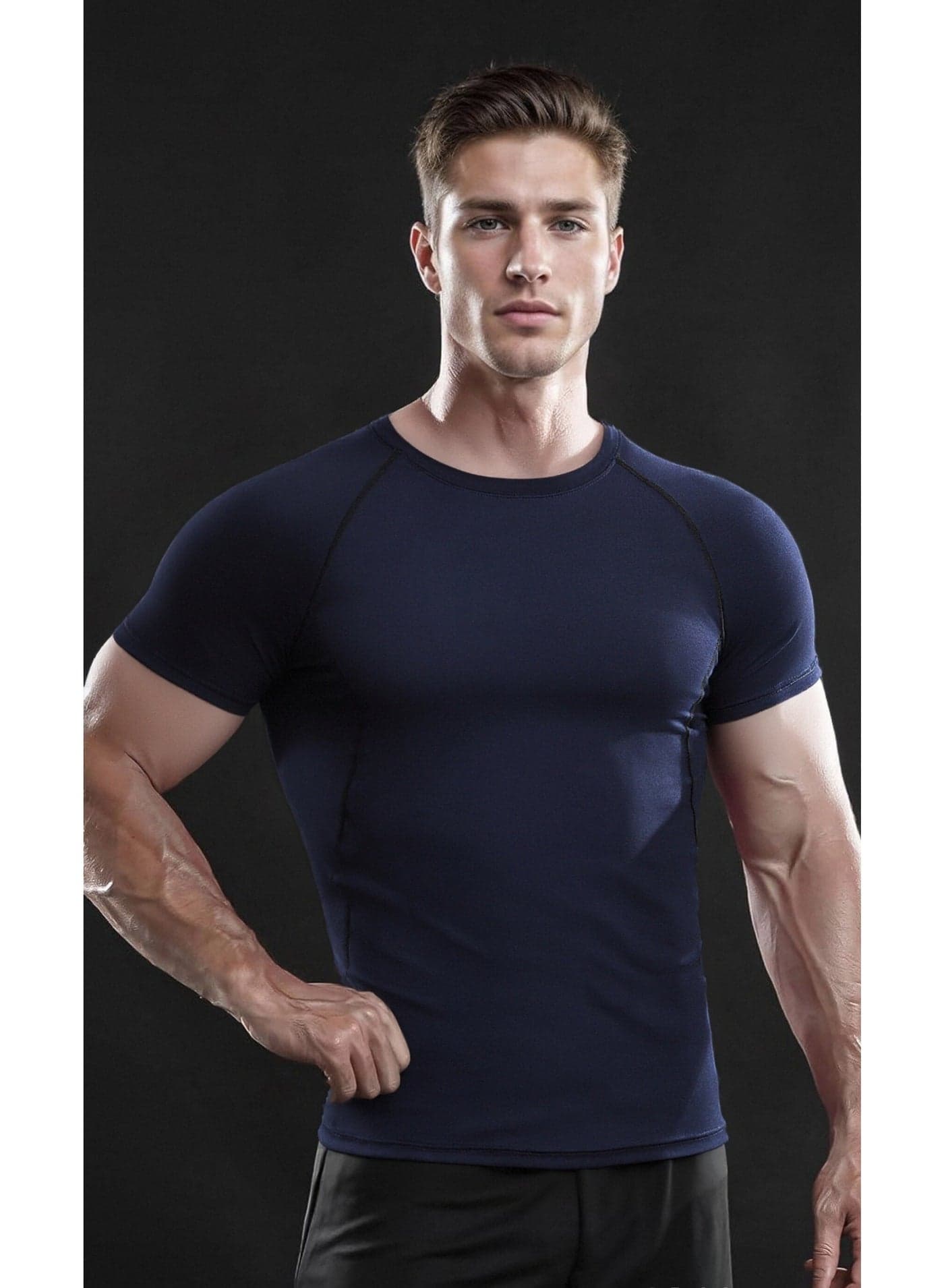Men's Shapewear Sports Top, Quick-Dry Crew Neck Slim-Fit short-Sleeve T-Shirt, Body Shaping Undershirt, Abdominal Control Shapewear for Fitness