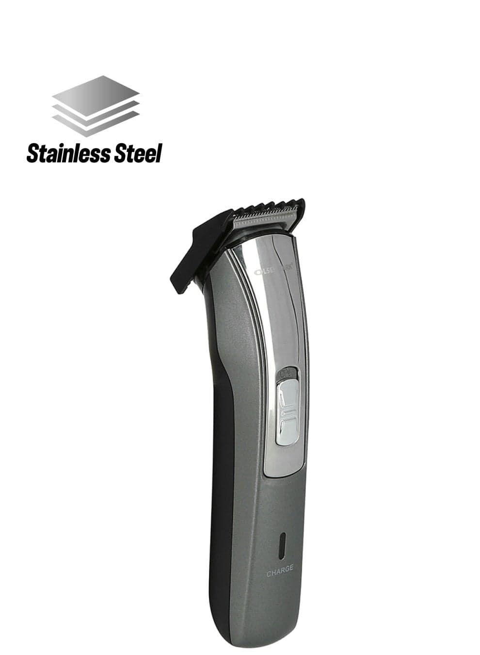 Rechargeable Hair & Beard Trimmer with Stainless Steel Blade, Cordless Use and Hair Clipper Silver/Black 19cm