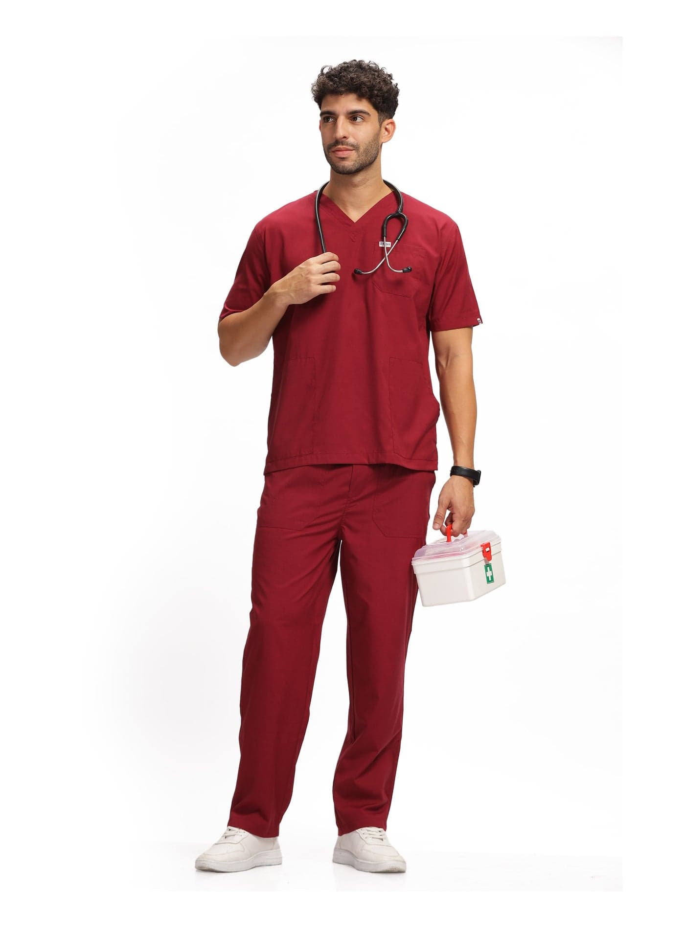 Knya Scrub Suit for Men | 5 Pockets | V Neck Top & Bottom Set | Short Sleeves | Lightweight & Breathable | Hospital, Clinic & OT Wear | Medical Uniform | Scrubs for Male Doctors, Nurses & Dentists