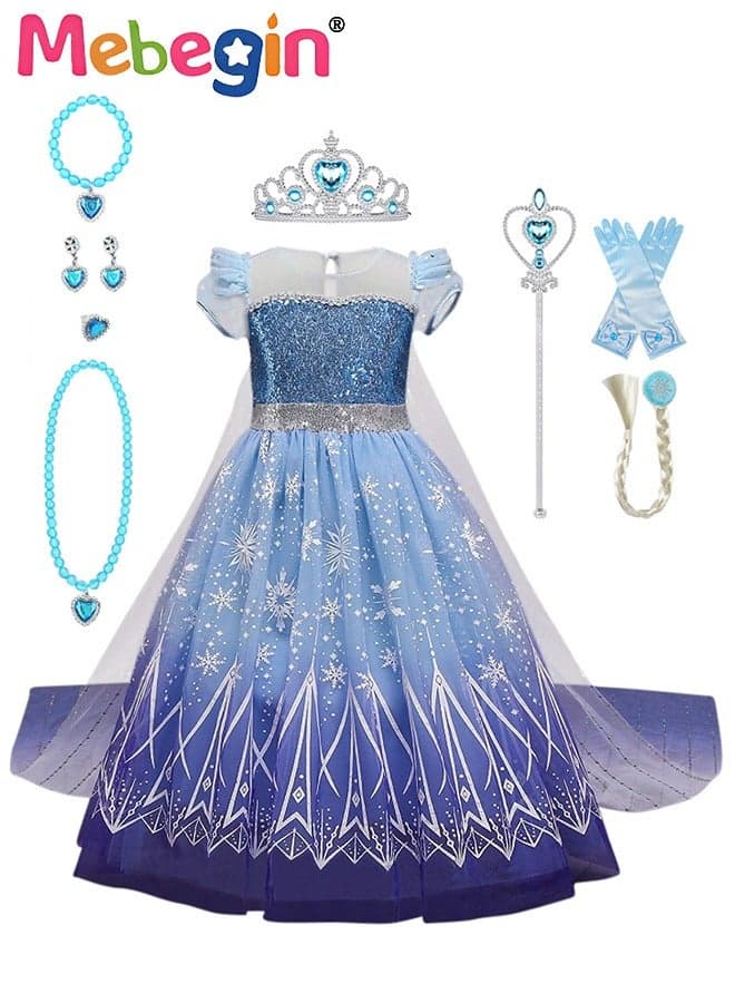 Princess Dress Set with 8 PCS Accessaries, Princess Costume with Removable Cape, Elegant Princess Dress Up Costume for Girls, Great for Fancy Dress Parties, Birthdays, Prom Outfits and Cosplay Activities