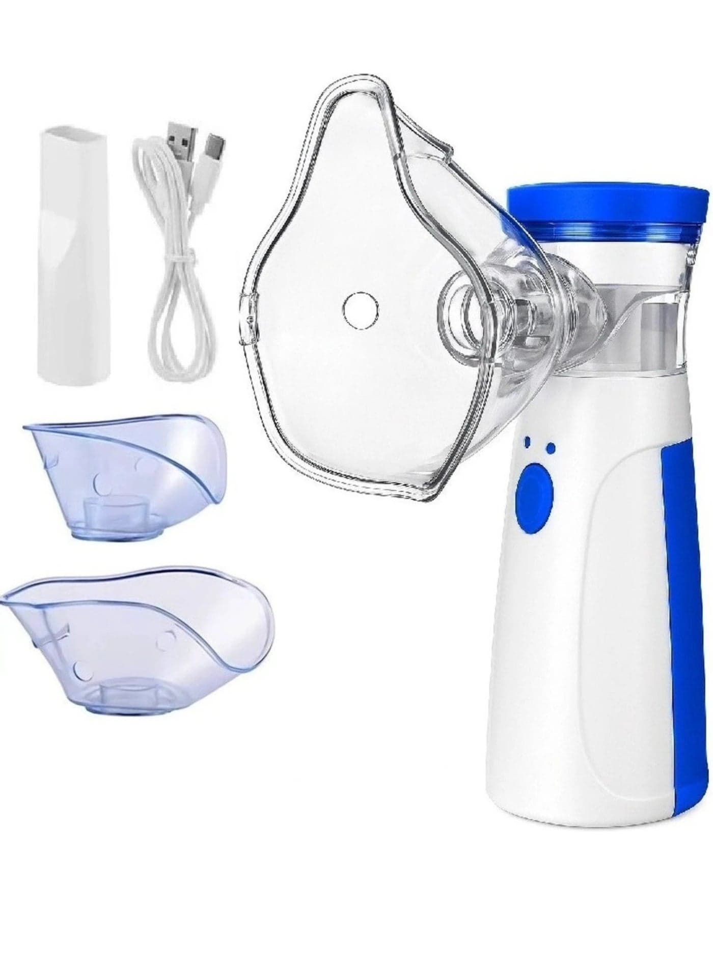 Portable Mesh Nebulizer Machine - Silent Ultrasonic Inhaler for Kids and Adults - Handheld Respiration Device for Asthma and Cold Relief - Blue/White