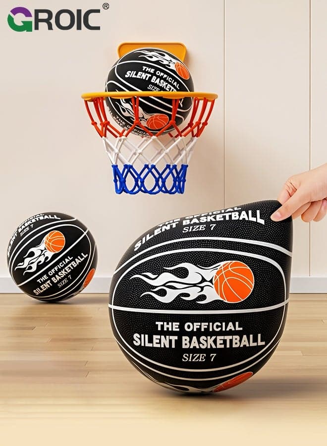 Silent Basketball, Size 7 Ball with Fabric Cover for Kids and Adults, Soft Foam Airless Basketball for Quiet Dribbling and Indoor Training, Real Bounce Soft Material, High Bounce, Noise-Free Training Ball