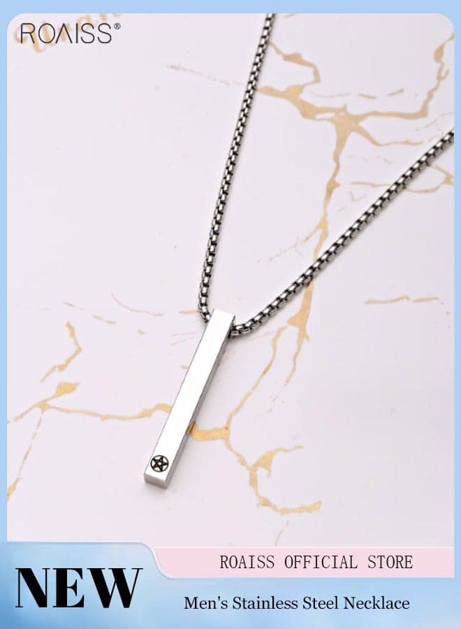 Men's Simple Titanium Steel Necklace, Personalized Star Carved Waterproof Sweat Proof Fashion Cuboid Necklace for Men, Sliver