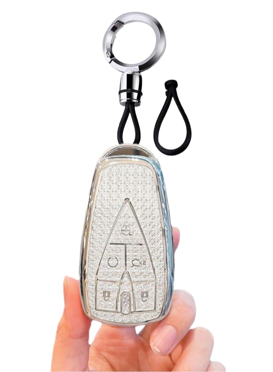 OUYoo For Changan TPU Key Fob Cover Case Shell with Keychain for UNI UNI-T CS75 Eado Plus UNI-K CS85 Alsvin UNI-V0 CS95 CS35 .(Crystal white)