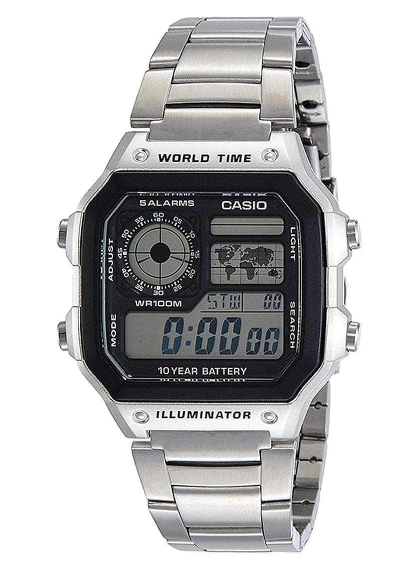 Men Youth Water Resistant Stainless Steel Digital Watch AE-1200WHD-1AVE - 42 mm - Silver