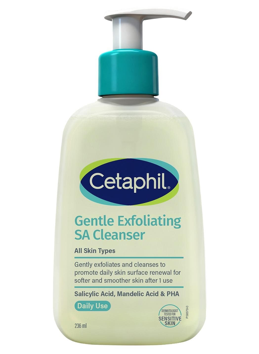 Gentle Exfoliating Sa Cleanser, Foaming Gel Cleanser For All Skin Types, Salicylic Acid, Mandelic Acid & Gluconolactone, Gently Exfoliates, Dermatologist Recommended Brand, Pump Bottle - Transperant 236ml
