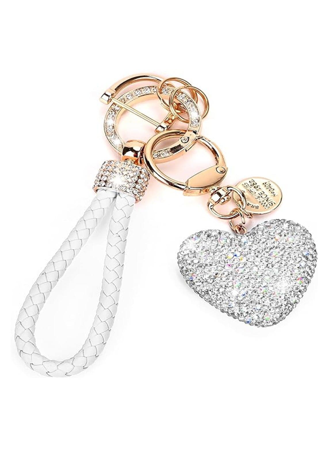Car Keychain for Women with Rhinestone Heart Shape Bling Girl Cute Keychain for,Personalized Gift, White