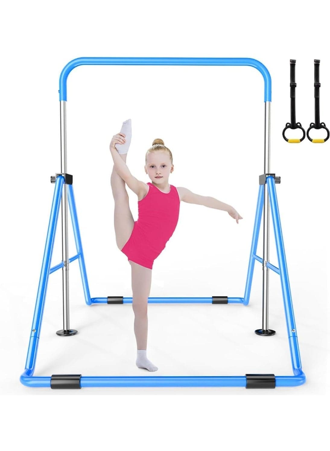 YOUWE7 Expandable Gymnastics Bars with Ring, Adjustable Height Gymnastic Horizontal Bars, Gym Junior Training Bar Children Folding Training Monkey Bars for Kids
