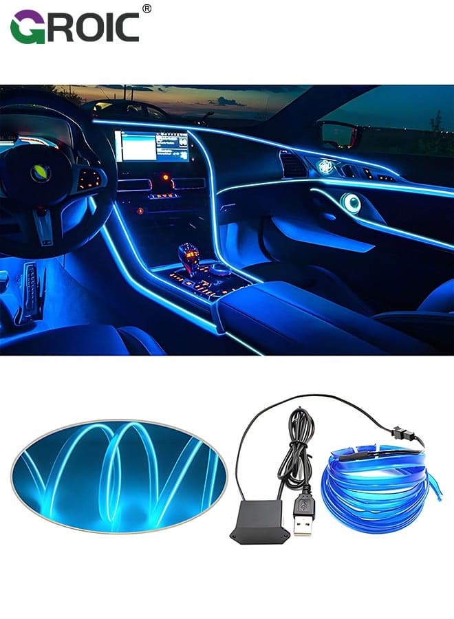 El Wire Lights for Car, Blue El Wire Car Interior Neon Lights 16FT/5M Car Led Strip Light Interior USB 5V for Car Garden Party Decoration