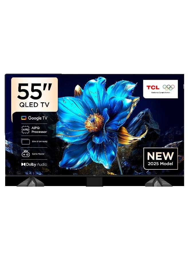 Television 55 Inch Smart TV 4K QLED Colorful Quantum Crystal HDR 10+ Gaming Google TV, ONKYO 2.1 Hi-Fi, Dolby Atmos, DTS Virtual X, Voice Control, Game Master, (2025 Model) 55P7K Black