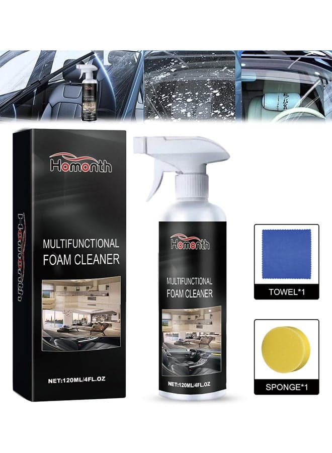 Multifunctional Glass Foam Cleaner, Glass Oil Film Remover For Car With Sponge Towel, Car Glass Oil Film Cleaner, Glass Oil Film Stain Removal Cleaner, Oil Film Remover For Car Window, 120ML