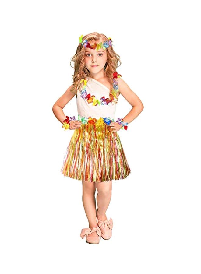 5-Piece Hawaiian Hula Dancer Grass Skirt With Flower Costume Set