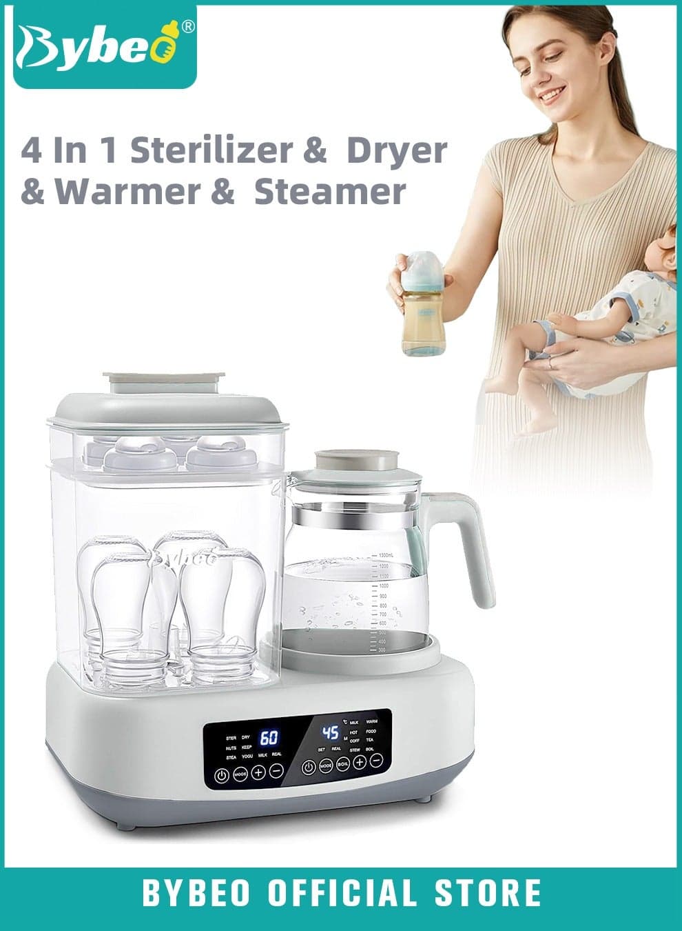 8-In-1 Multifunctional Baby Bottle Sterilizer, Dryer, Warmer And Steamer, 72H Keep Warm With Smart Temperature Control, Auto Shut-Off, BPA Free