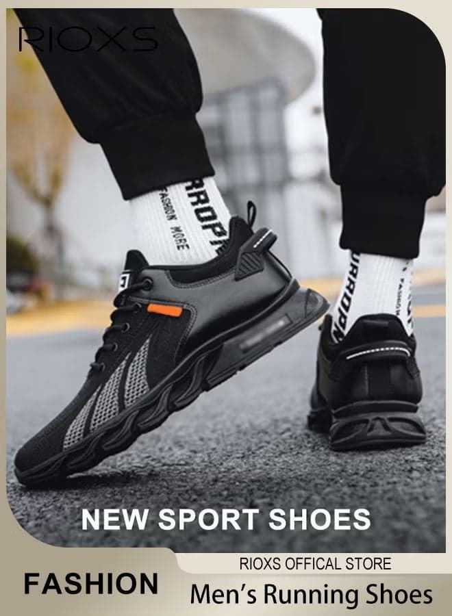 Men's Running Shoes, Lightweight Breathable Mesh Athletic Sneakers Tennis Sneakers for Men, Casual Mesh Non Slip Sports Shoes, Athlesiure Shoes Tennis Basketball Fitness Shoes for Jogging Walking Hiking Workout and More, Black