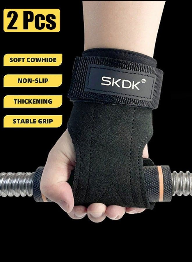 2 Pack Wrist Straps for Weightlifting,Double Layer Leather Weightlifting Wrist Strap for Deadlift and Powerlifting, Adjustable Padded Gym Workout Lifting Wrist Gym Lifting Straps Black