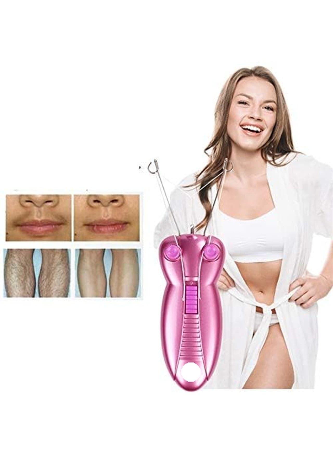 Lady Electric Epilator Women Body Hair Remover Cotton Thread Epilator Face Hair Removal Tools (Pink Butterfly)