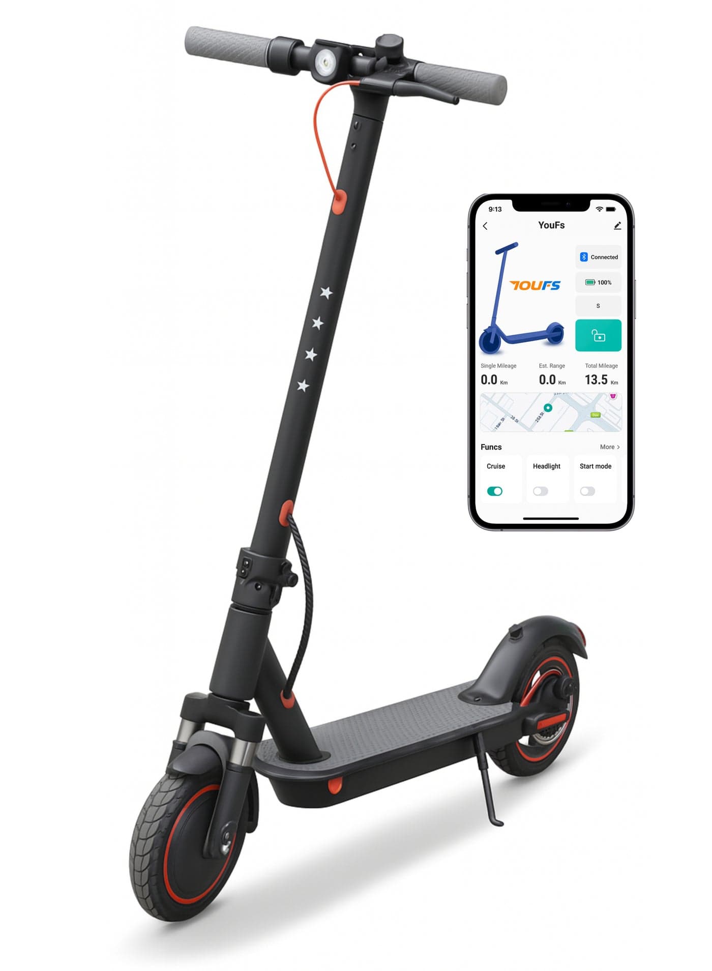 Electric Scooter 350W Motor 36V Battery, 25-30KM Range, App Control Bluetooth, Foldable E Scooter with LED Display & Dual Brake, Max Load 120KG