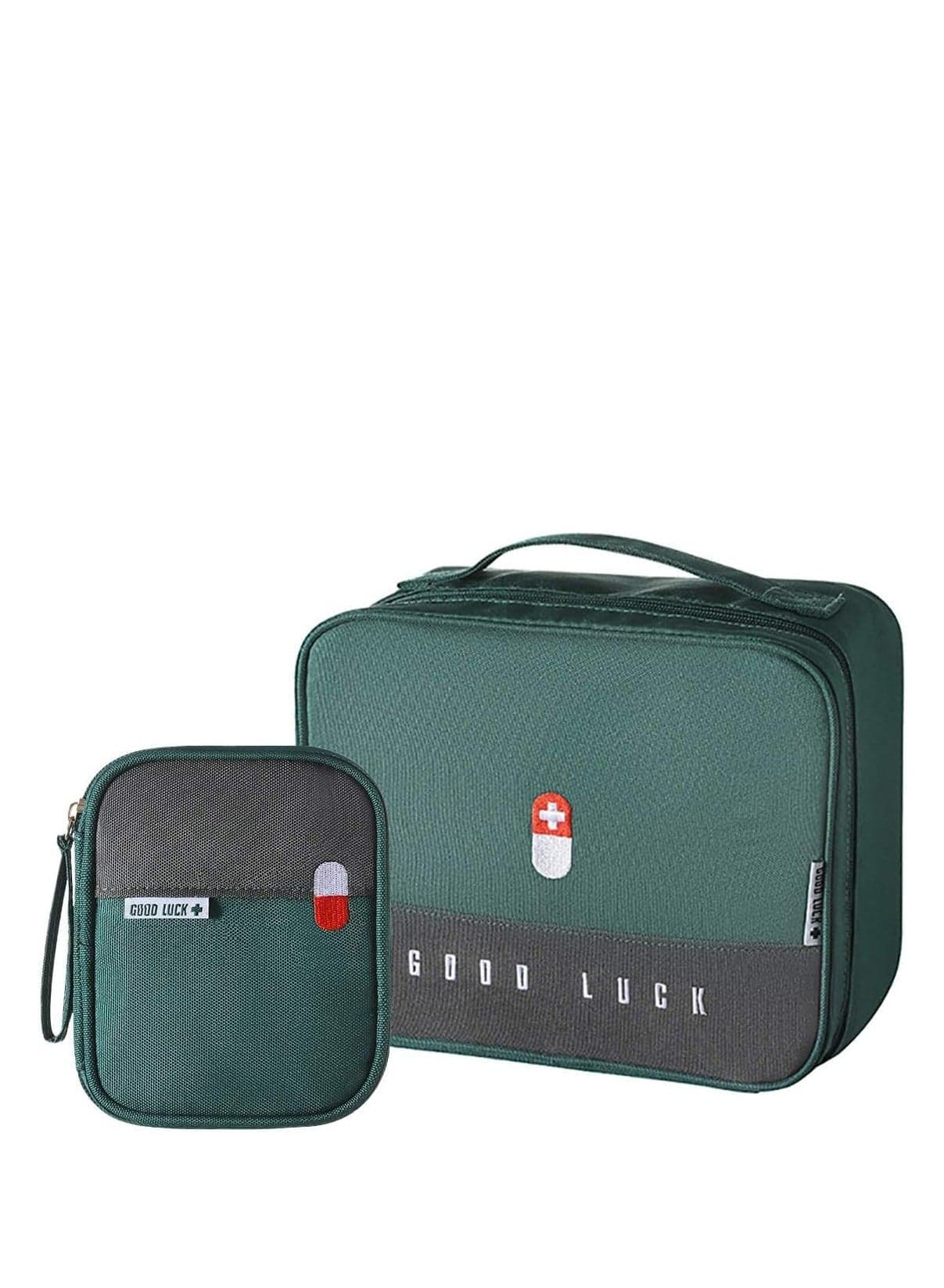2 Size Empty First Aid Bags with Small Medical Pouch, Insulated Survival Medicine Bag, Portable Medication Travel Carrying Case with Handle for Car Home Camping Office Workplace
