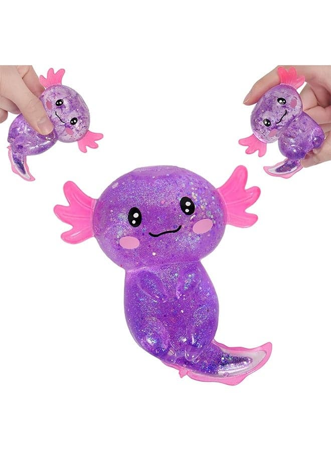 Axolotl Stress Balls for Adults & Kids (1PCS) Cartoon Squishy Fidget Toys Sugar Squishy Balls for Kids Stress Relief Animals Toys Party Favors Easter Basket Stuffers (Purple)