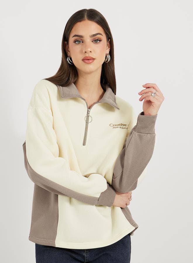 Color Block Collared Sweatshirt