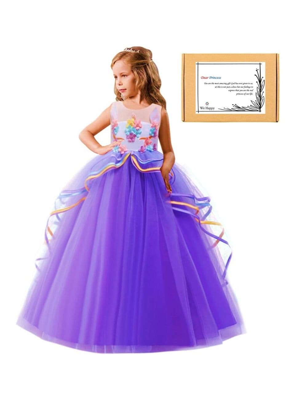 Girls Unicorn Floral Birthday Party Dress Princess Costume