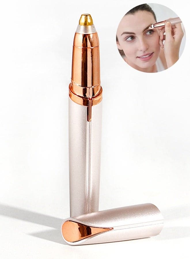 Eyebrow Hair Remover, Rechargeable Electric Eyebrow Trimmer with LED Light, Portable Facial Painless Hair Removal for Face, for Upper and Lower Lip, Chin, Neck, Cheeks, and Eyebrows - Champagne Gold