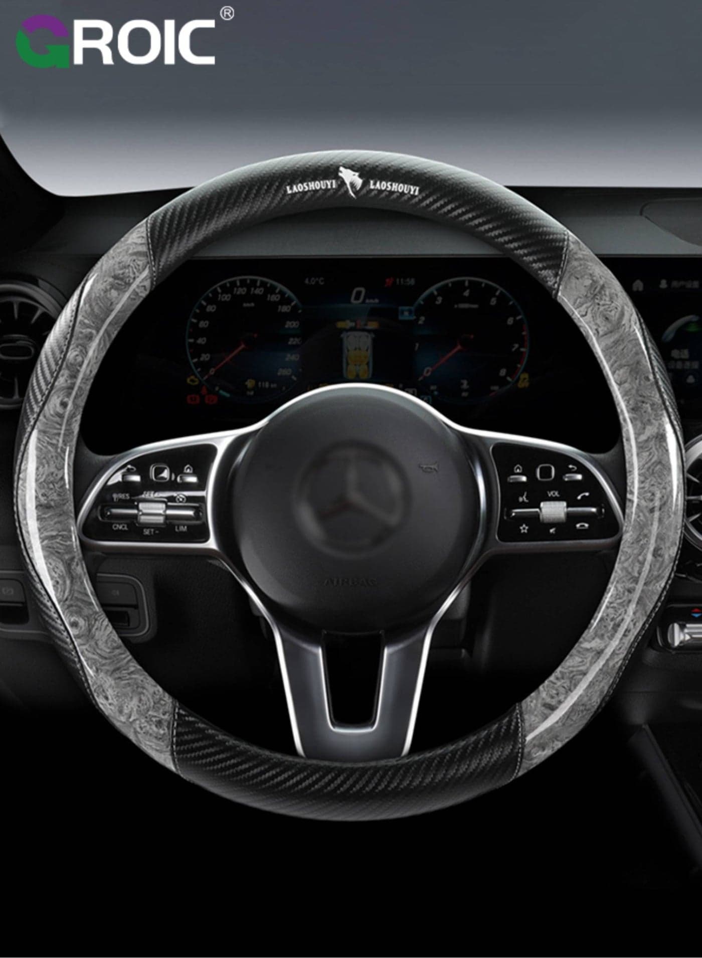 Carbon Fiber Car Steering Wheel Cover, Universal 15 inch Breathable Anti Slip Steering Wheel Covers, Car Interior Accessories, Fit for Most Car, Trucks, SVU