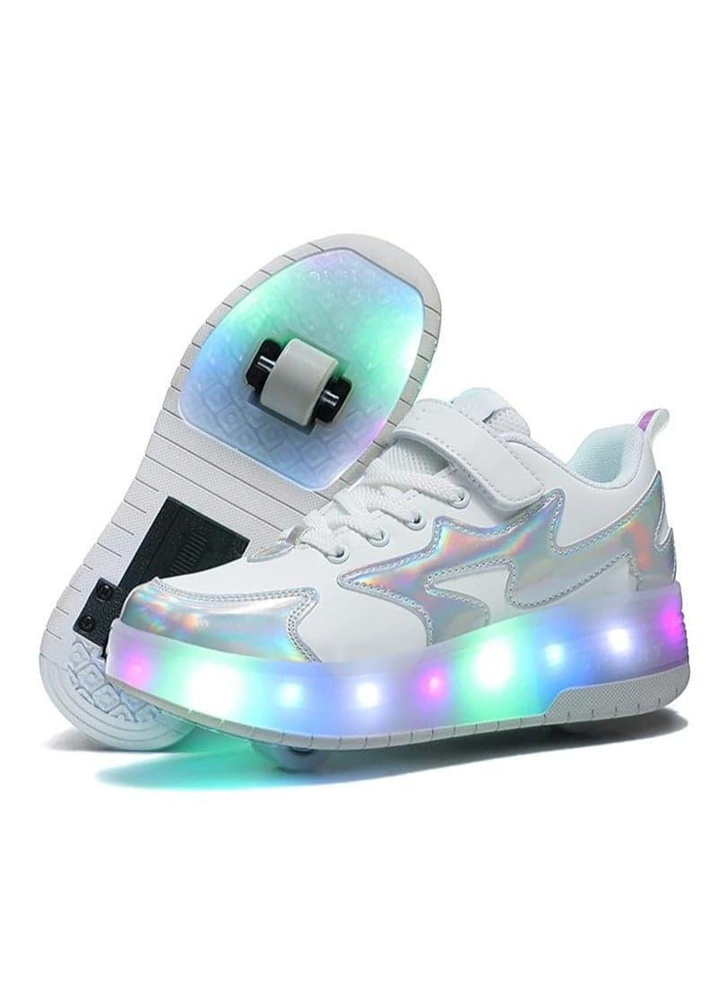 Roller Skates for Girls Boys - Double Roller Kids Outdoor Luminous Shoes (WhiteSilver 39EU)
