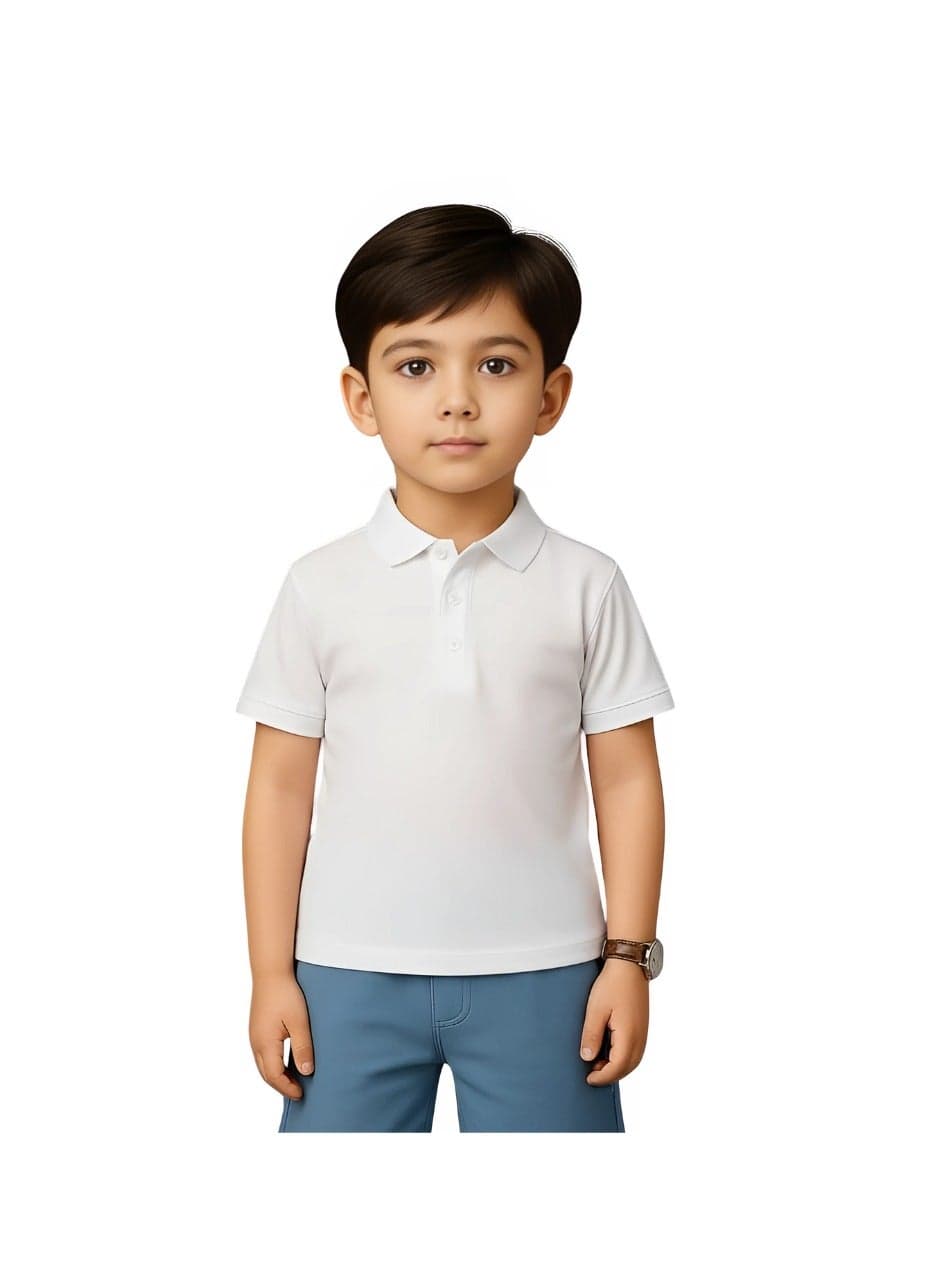 Basic Unisex Kids polo T-shirt 230 GSM (White)