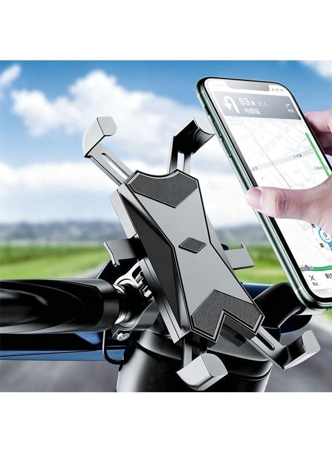 Universal Bike & Motorcycle Phone Holder Mount, 360° Rotation One-Key Lock Anti-Shock , Stable Anti-Slip Silicone Bike Phone Stand for Bicycles, Scooters, Motorcycles