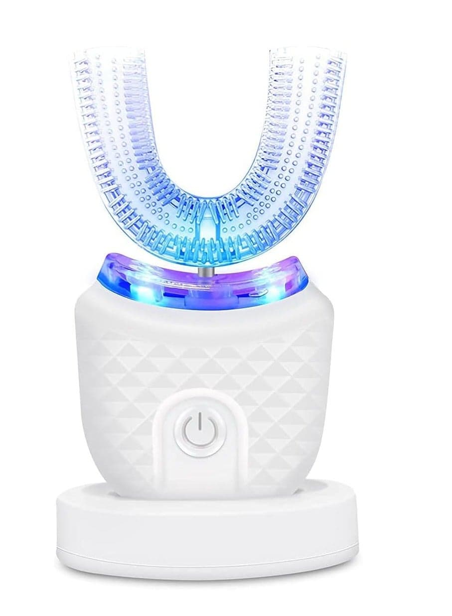 Ultrasonic U-Shaped Electric Toothbrush for Adults – 360° Whole Mouth Cleaning, Whitening LED, 4 Brushing Modes (Strong, Comfortable, Massage, Whitening), Wireless Fast Charging, IPX7 Waterproof, Smart Automatic Toothbrush with Removable Brush Head