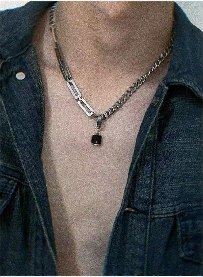 Minimalist Cuban Chain Necklace For Men, Dual Use Detachable Earnail Pendant Splicing Titanium Steel Lock Chain
