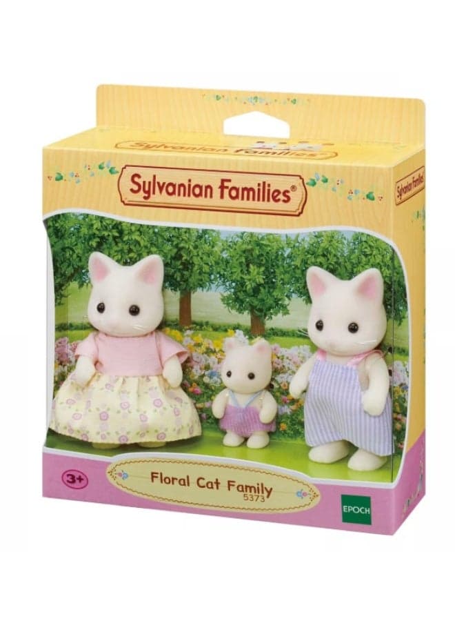 Sylvanian Families Floral Cat Family Figure Set | 3 Collectible Animal Characters | Father, Mother & Baby Girl | Dollhouse Pretend Play Toy | Ages 3+
