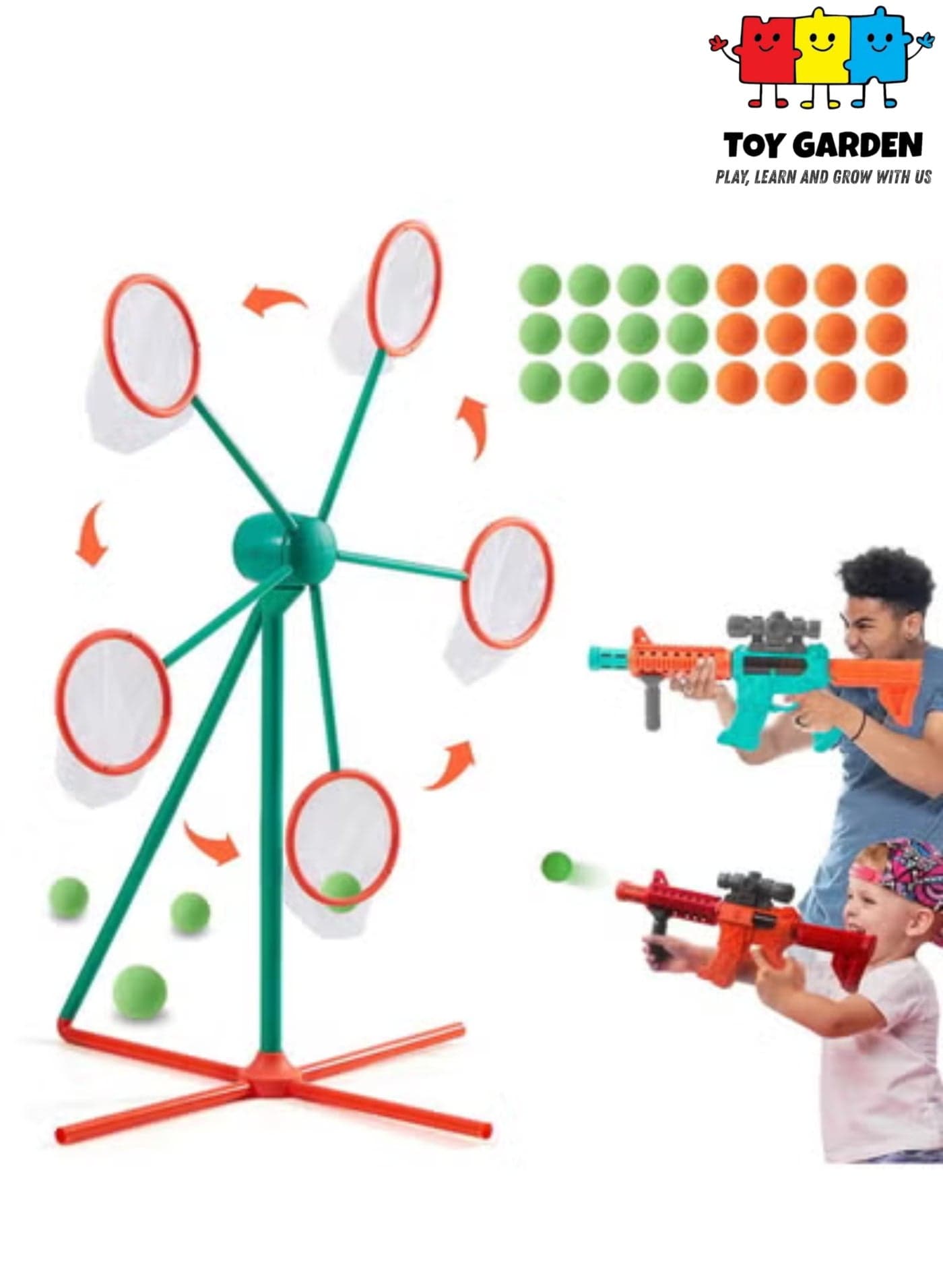 Moving Target Shooting Game for Kids 2 Toy Guns 24 Foam Balls Outdoor Indoor Action Fun Durable Play Kids Toys Gift Boys Girls Creative Education