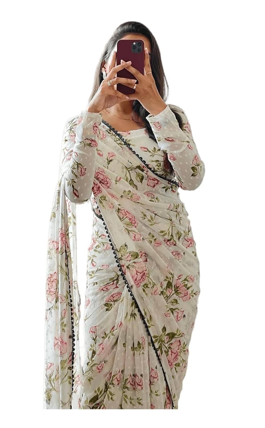 Sidhidata Women's Floral Printed Georgette Ready To Wear Saree with Unstitched Blouse Piece